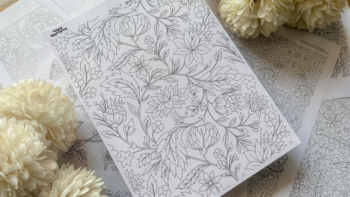 Full of Florals | PDF Adult Coloring Page | Instant Download | Procreate Reference | JPG