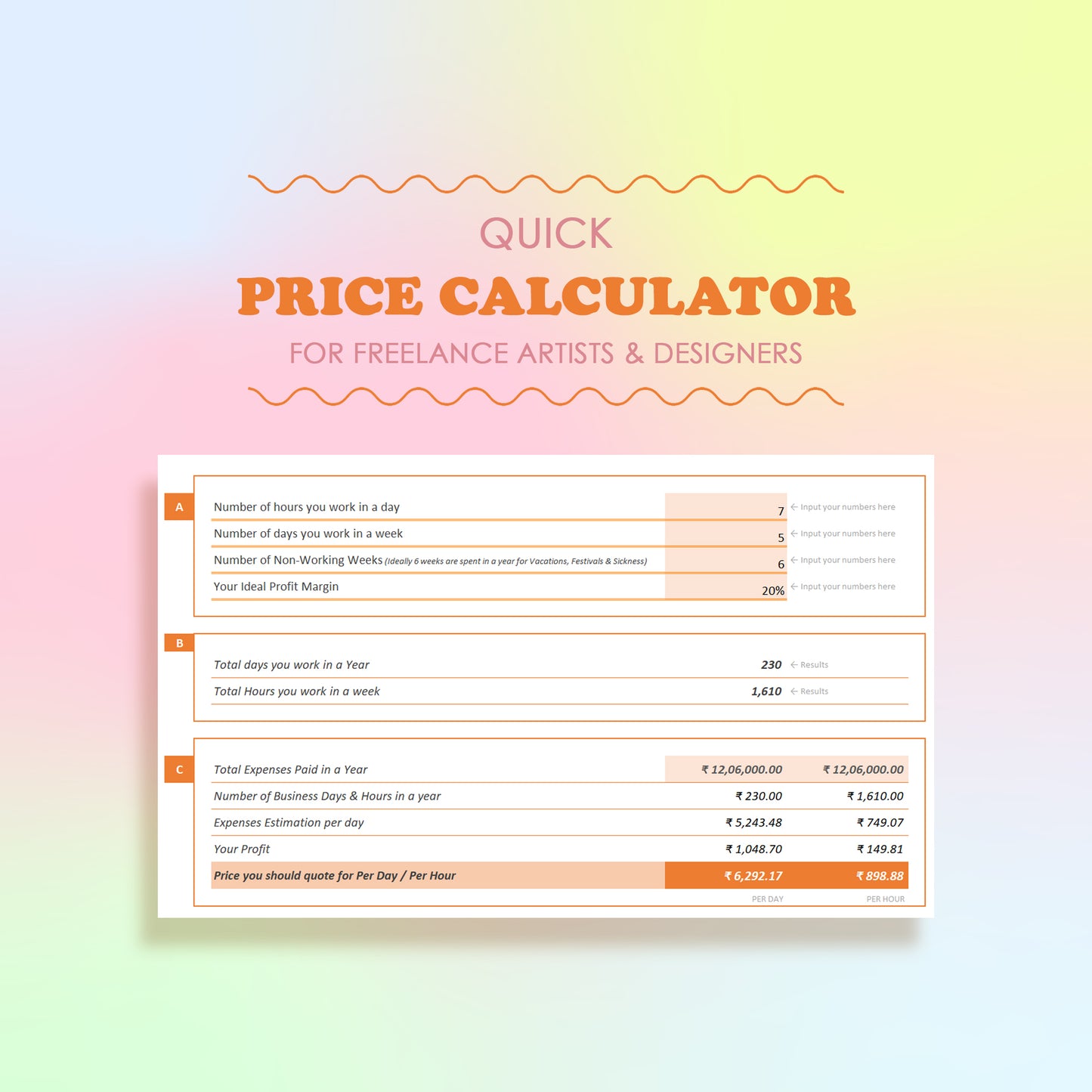 Price Calculator (INR) for Artists & Designers | Excel Sheet
