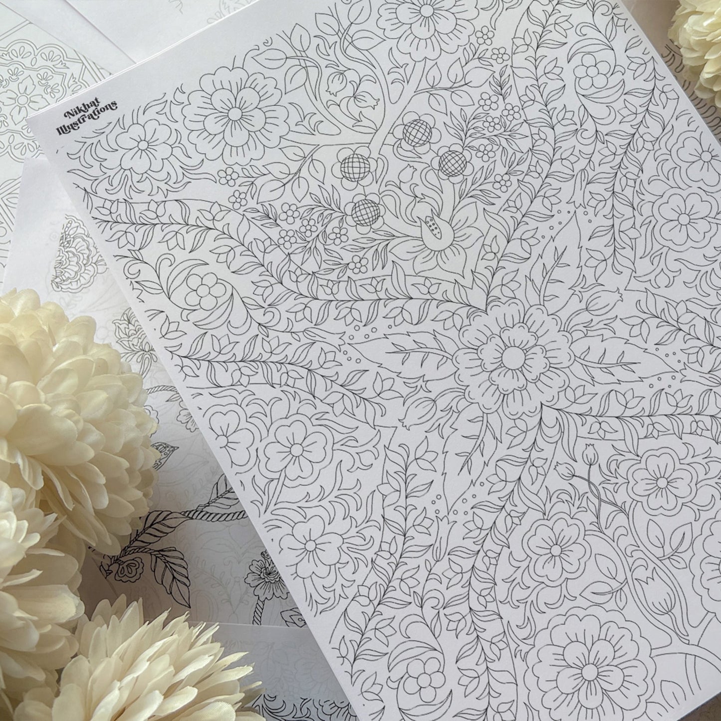 Intricate Florals | PDF Adult Coloring Page | Instant Download