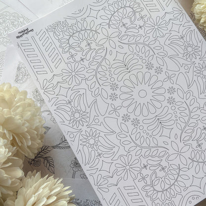 Floral Set of 5 | PDF Adult Coloring Page | Instant Download