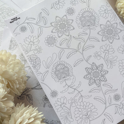 Floral Set of 5 | PDF Adult Coloring Page | Instant Download
