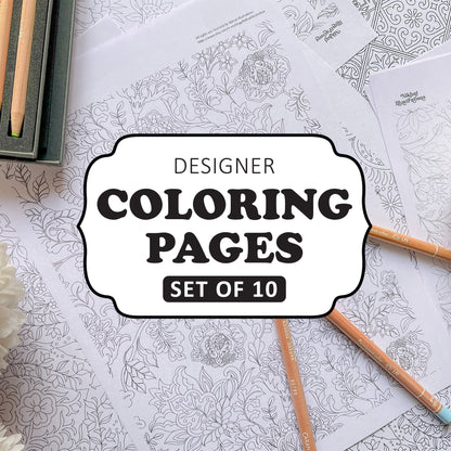 Designer Set of 10 | PDF Adult Coloring Page | Instant Download